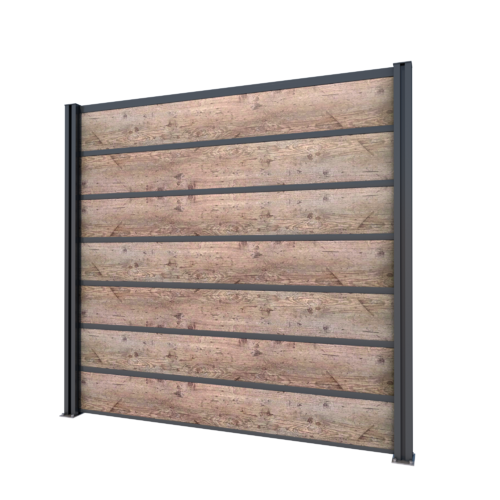 Zaun / Sichtschutz Grundelement: 2 Pfosten anthrazit + Schichtstoffplatten Holzoptik, 202 x 186 cm