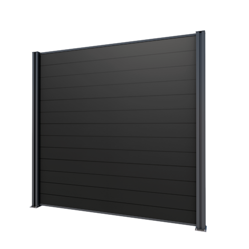 Zaun / Sichtschutz Grundelement: 2 Pfosten anthrazit + graue WPC Dielen, 202 x 186 cm