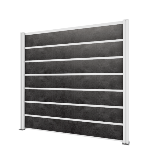 Zaun / Sichtschutz Grundelement: 2 Pfosten weiß + Schichtstoffplatten anthrazit, 202 x 186 cm