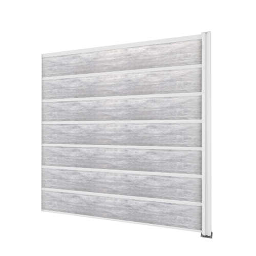 Zaun / Sichtschutz Erweiterung: 1 Pfosten weiß + Schichtstoffplatten Betonoptik, 194 x 186 cm