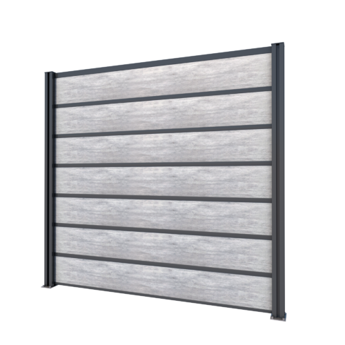 Zaun / Sichtschutz Grundelement: 2 Pfosten anthrazit + Schichtstoffplatten Betonoptik, 202 x 186 cm